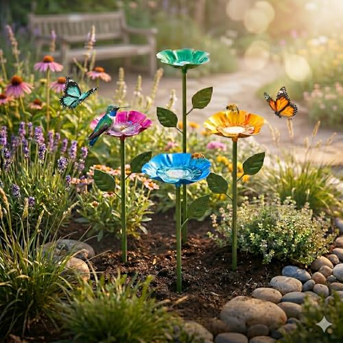 DIANIOVS 4 Pack Metal Flower Stake Water Stations
