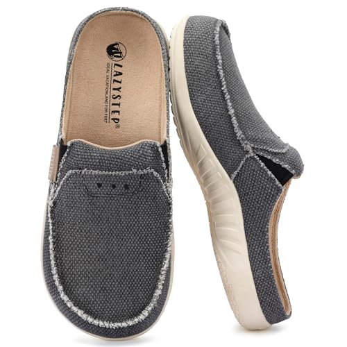 LazyStep Men's Slippers with Arch Support, Canvas Mens Orthopedic Slippers, Slip on Clog, Trevor...