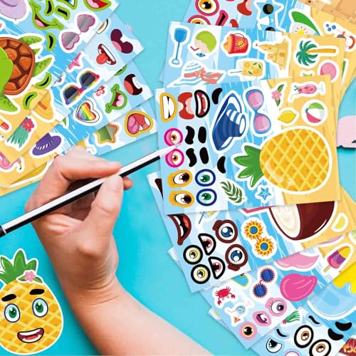 Image of Summer Stickers, Make a Face Sticker, Hawaii Tropical Pool Beach Stickers