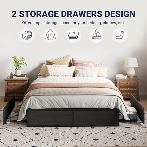 Allewie Full Size Metal Bed Frame with 2 Storage Drawers, Heavy-Duty Steel Frame with MDF Wood Panels, Flexible Drawer Placement, Easy Assembly, Noise-Free Support, Black - Image 4