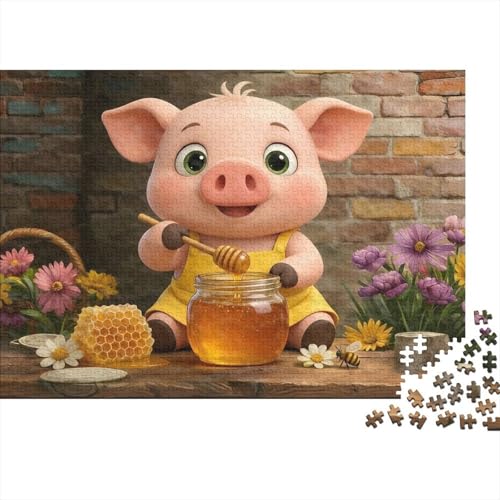 Puzzle de 1000 piezas para adultos de Cerdito Bonito, rompecabezas de 38x26 cm
