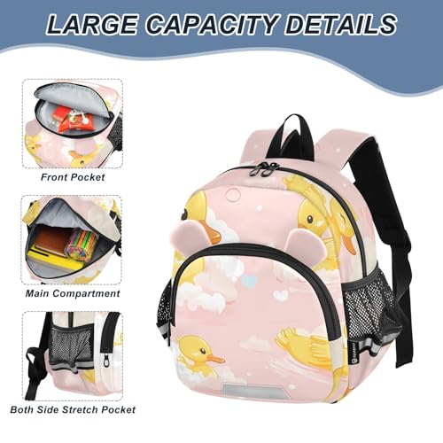 Kid's Backpack for Boys & Girls Toddler Bag Little Yellow Duck Cloud Pattern Backpack with Safety Leash4