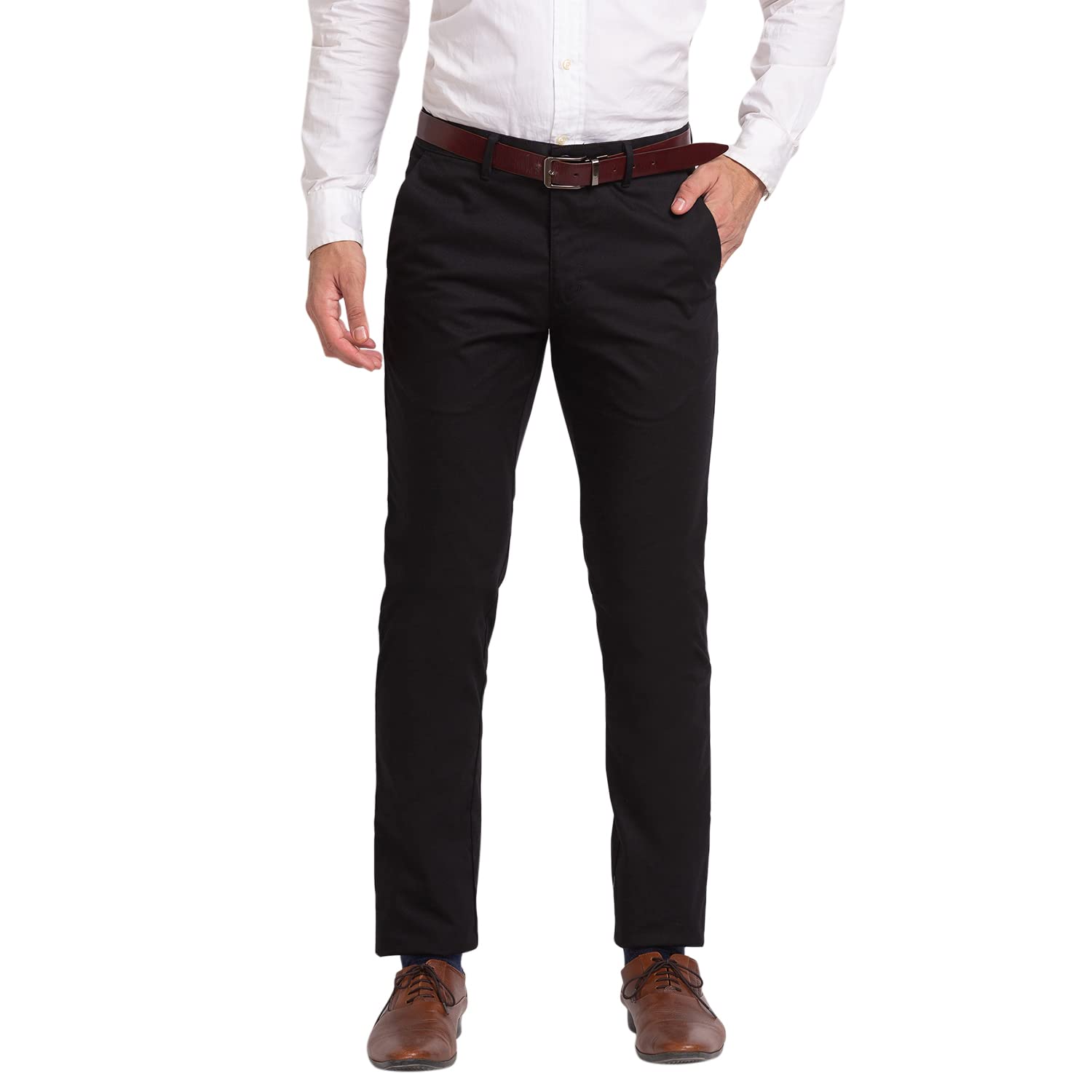 park avenue Men's Cotton Blend Solid Pattern Neo Fit Flat Front Chinos-picture-21