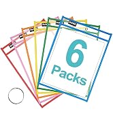 SUNEE 6 Packs Oversized Reusable Dry Erase Pocket Sleeves with Binder Ring, 6 Assorted Colors 10x...