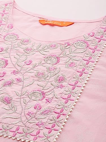 Image of INDO ERA Women's Cotton Embroidered Straight Kurta With Pant & Dupatta Set (KH0PK7187)