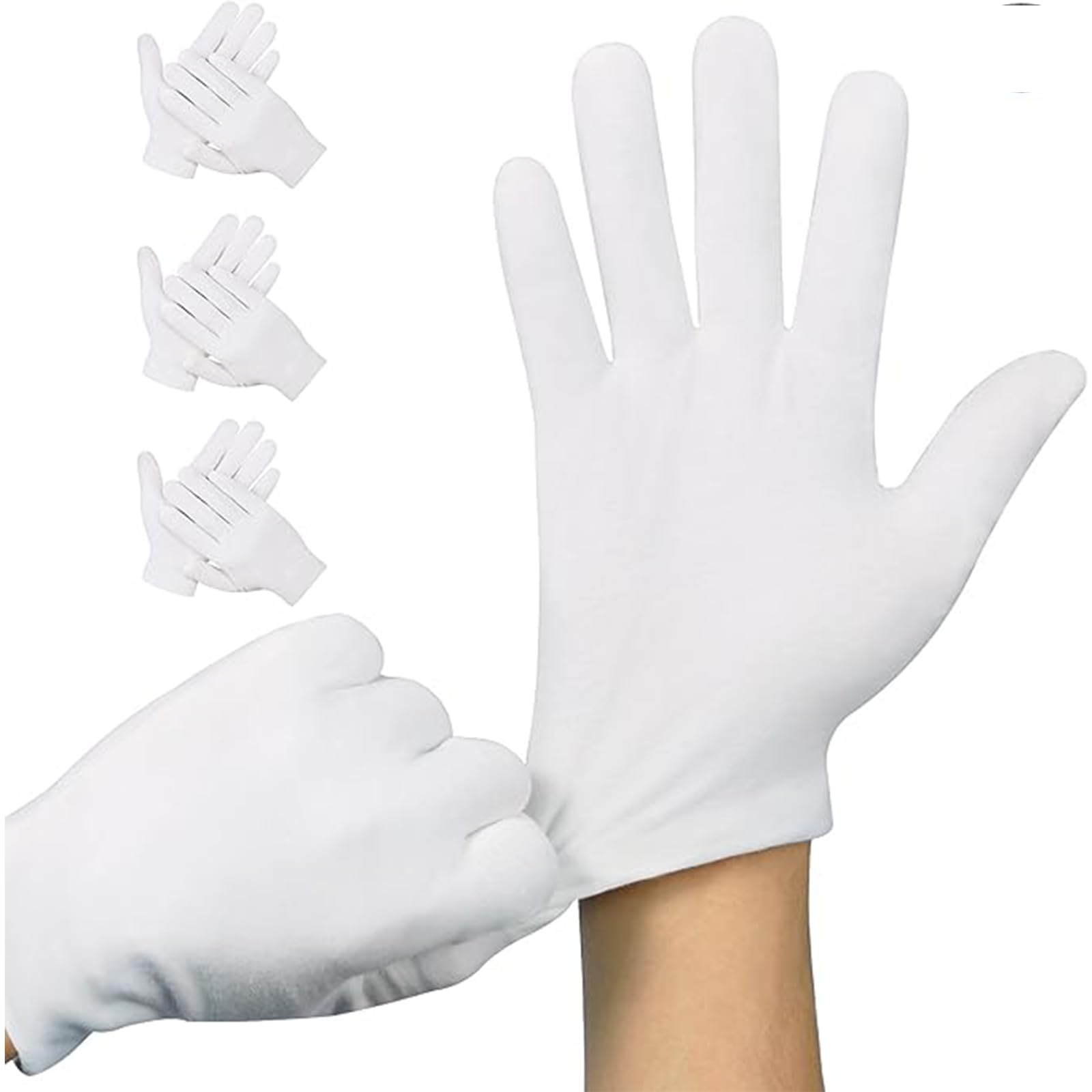 Bawełniane Rękawiczki Nawilżające do Suchych Rąk Cosmetic Eczema - Elastyczne, Białe, Materiałowe, 3 Pary, Rozmiar L