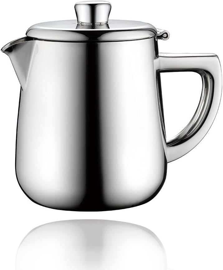 Minos Stunning Classy Hand-Polished Stainless Steel Teapot With Lid and Heatproof Hollow Handle Design - 34 fl oz - Suitable for Gas and Electric Stovetops