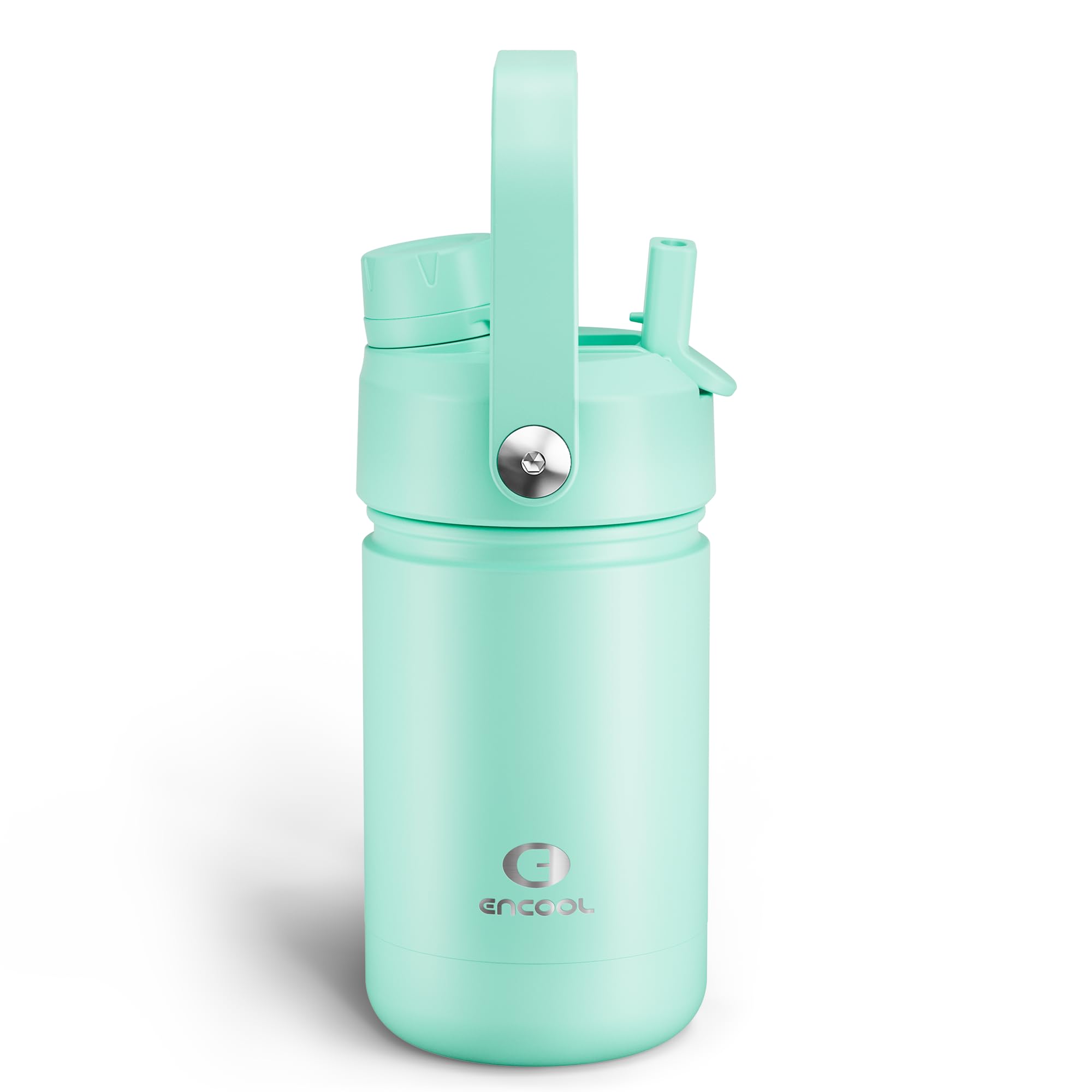 Kids Insulated Water Bottle with Straw - 12oz Stainless Steel Water Bottle with Dual Spouts, Leak-Proof, BPA-Free, Double Wall Vacuum Keeps Cold for 24 Hours for Sports, Travel, School (Brook Green)