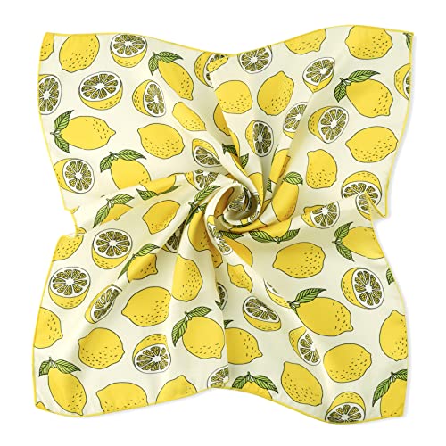 image for GERINLY Womens Neckerchief - Yellow Lemon Print Square Hair Scarf Head