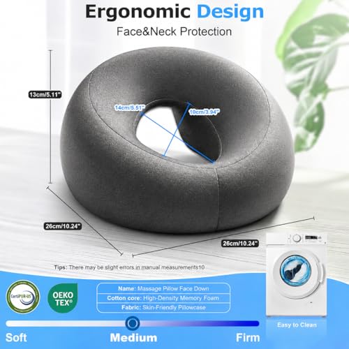 Massage Headrest for Bed,Face Down Pillow for Massage Table,Stomach Sleeping, BBL Pillow After Surgery,Post-Eye Surgery Recovery,Tanning Pillow,Memory Foam Pillow Home Massage (Gray) by Goldencivetcat - Image 4