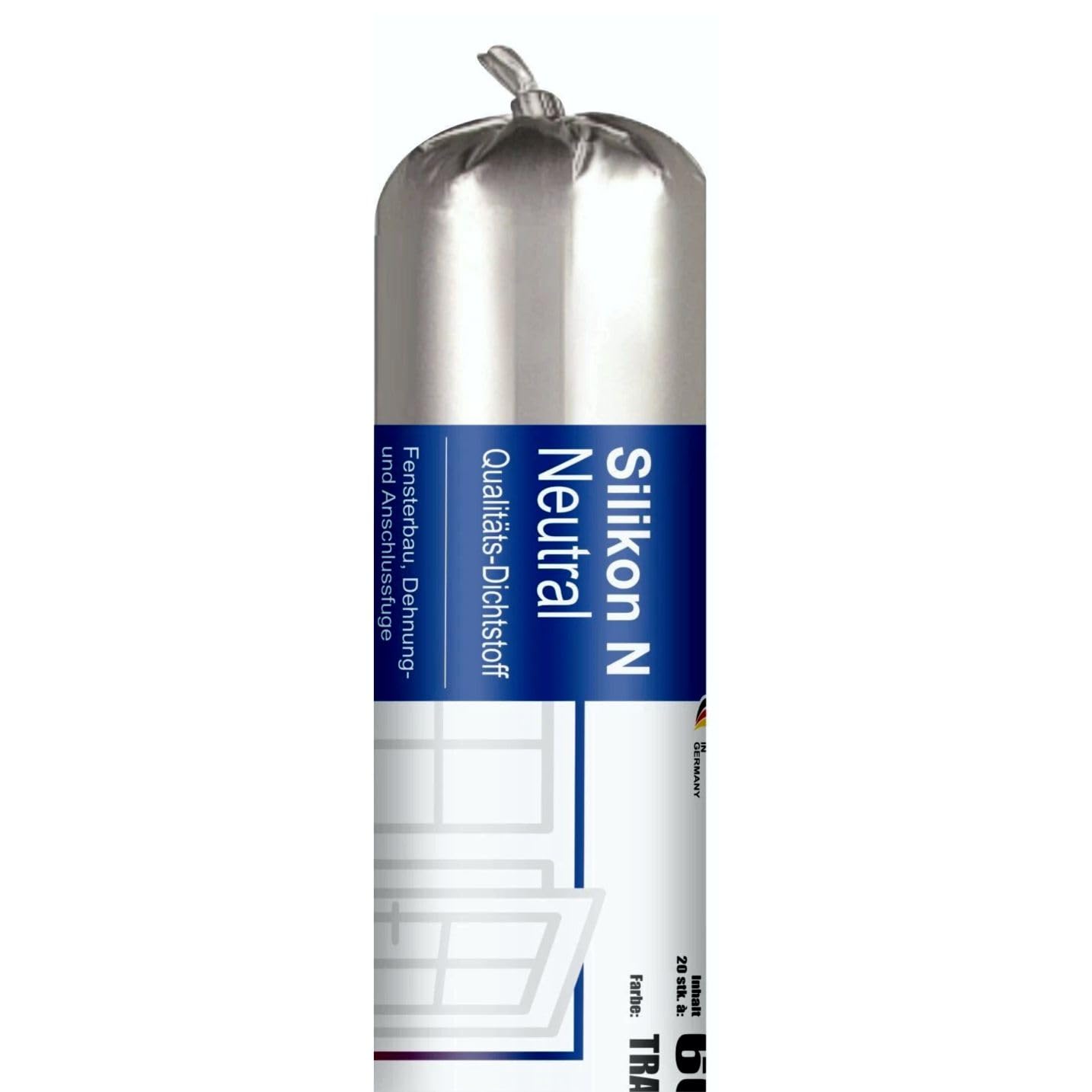 Silikon N Bausilikon transparent - Folienbeutel – neutralvernetzend für Fenster- & Bauanschlussfugen, Glasversiegelung & Dehnfugen – sehr gut verarbeitbar - 12x 400 ml