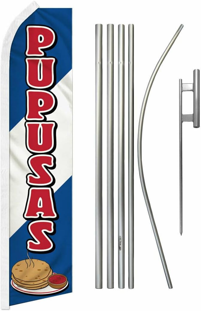 Pupusas Swooper Advertising Flag & Pole Kit - Perfect for Store Fronts, Cafes, Retailers, Shops, Food Trucks, Events, Fairs, Restaurants