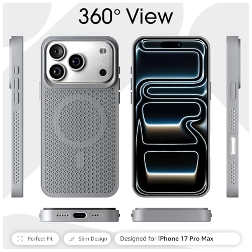 Image of Pikkme Back Cover for iPhone 17 Pro Max | Honeycomb Cooling Design | Silicone Heat Dissipation | Mag-Safe Compatible | Shockproof Camera Protection Bumper Case (Grey)