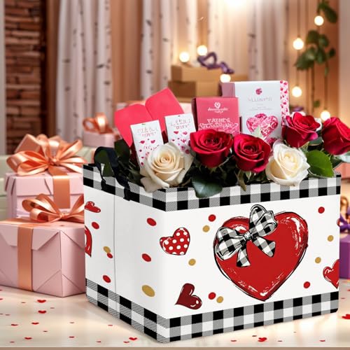Image of Cute Large Valentine's Day Gift Basket Empty Heart Decor Storage Bin for Kid Baby Room Decor (Bow Big Love)