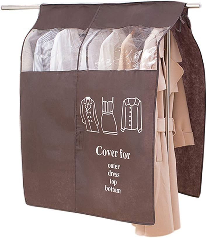 Generic Non Woven Fabric Clothing Dust proof Covers,Home Dust Cover Wardrobe Hanger Protective Storage Bag for Clothes Suits Dresses Jackets Shirts 90x110cm Reusable Washable (Coffee)