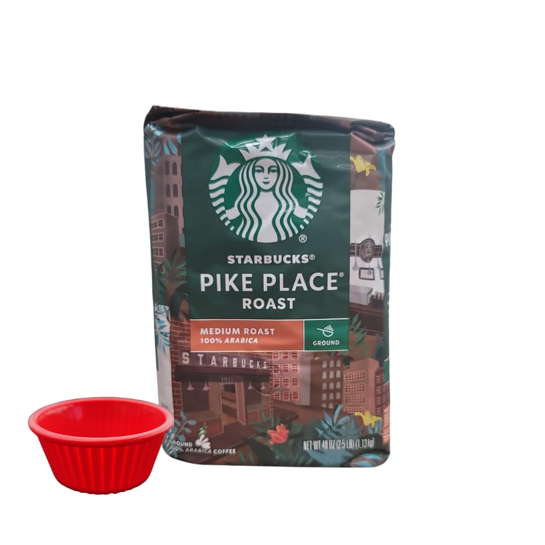 1 PCS cup Bundle with Pike Place Medium Roast Ground Coffee Bag, 40 Ounce compatible with Starbucks