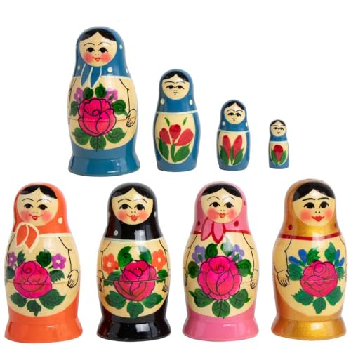rukauf Rossijanotchka Matriochka Poupée matriochka Babouchka Hauteur 9 cm – 4 poupées en bois – Différents motifs – Poupée en bois