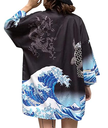 Image of LAI MENG FIVE CATS Women's Floral Print Loose Blouse Japanese Kimono Tops | Puff Sleeve,Cover up Top,Casual Cute Tops,Summer Cardigans 2026