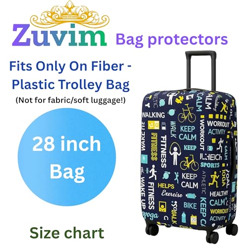 Image of Luggage Cover Trolley Covers for Suitcase Washable Dust Proof Anti-Scratch Protector Polyester Printed Stretchable Fabric (Fits Fiber /Plastic Trolley Bags Only) (Navy, 28 Inch)