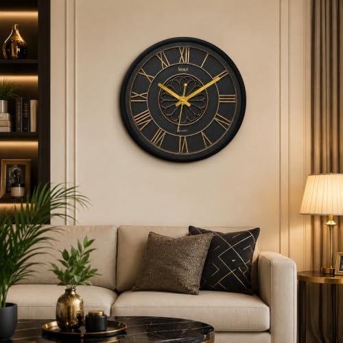 Image of Wall Clock with Silent Sweep Quartz Movement | Premium Round Analog Wall Clock | Minimalist Decorative Clock for Living Room, Bedroom, Office, Kitchen & Home Decor (Grey & Gold)