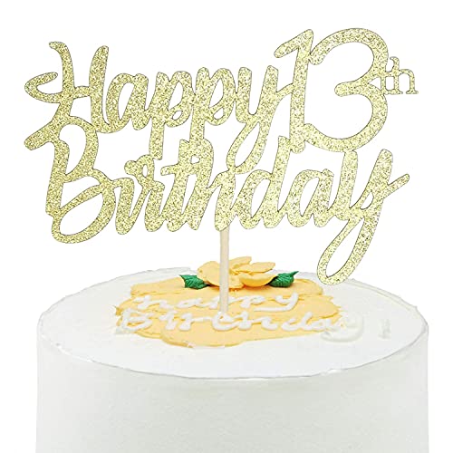 Image of FestikoGold Glitter Happy 13th Birthday Cake Topper 13th Cake Topper for Birthday Anniversary Party Decorations - Pack of 1