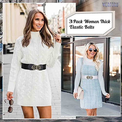 WERFORU 3 Pack Ladies Wide Stretch Belts Vintage Thick Elastic Waist Belts for Dress4