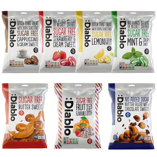 Diablo Sugar-Free Candy Variety Pack - Healthy Sweets Sweetened with Maltitol Sugar-Free Treats for All Occasions Ideal for Gift Boxes Mothers Day & Fathers Day 75g Each 7 Packs