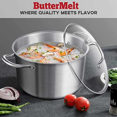 Buttermelt 8 Quart Tri-Ply Stainless Steel Stockpot With Tempered Glass Lid thumb #8