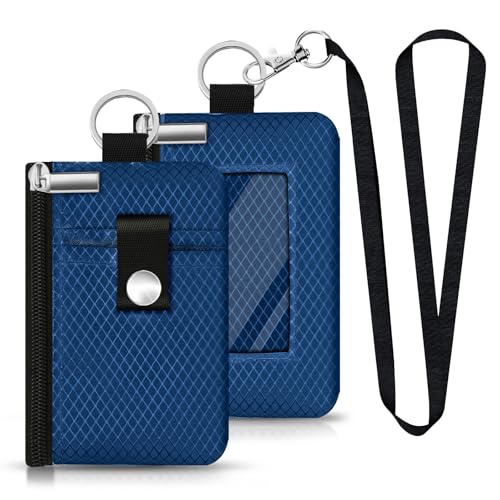 Image of Minimalist RFID Blocking Small Wallet with ID Window,WaterResistant Zip Id Case Wallet with Lanyard Keychain for Cards,Cash,Travel,Women,Men (Electric Blue)