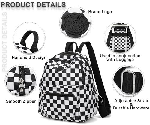 Image of Pealwel Mini Backpack Purse for Women,Small Nylon backpacks for Ladies Backpacks Women Anti Theft Travel Bag (White&Black)