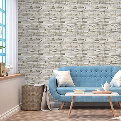 Wenmer Beige Stone Peel And Stick Wallpaper 17.7" X 394" 3D Brick Wallpaper Faux Brick Wallpaper Brick Self Adhesive Removable Wallpaper Textured Stone Wall Paper For Kitchen Backsplash Walls #TOP4