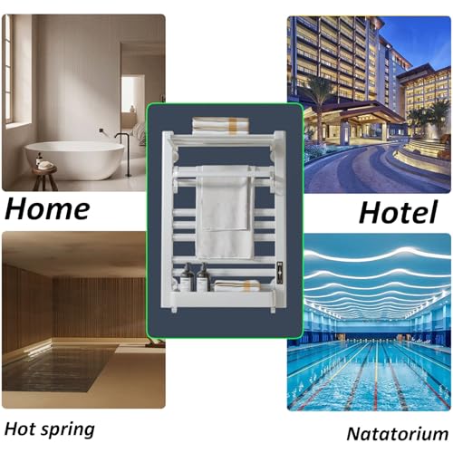 Toallero calefactable blanco para baño enchufable con estante de aluminio 3