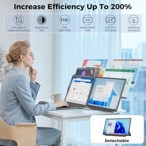 Image of KEFEYA Laptop Screen Extender, FHD 1080P Laptop Monitor Extender Dual Screen, 15.6 inch Detachable Portable Monitor for Laptops 13-17 inch with USB-C /HDMI Port, Plug n Play for Windows /Mac /Android /Switch /PS5