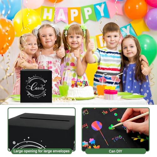 Image of 1 Pack Black and Silver Foil Card Box for Party, 8.7 inch Black Gift Card Box Money Box for Birthday, Wedding, Baby Shower, Retirement, Anniversary, Bridal Shower, Raffle Ticket