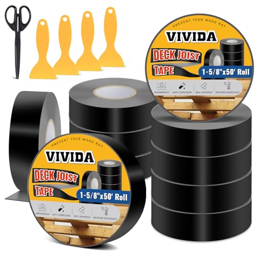Image of VIVIDA Butyl Joist Tape for Decking 1-5 /8 inch x 50' (10 Roll), Waterproof Deck Joist Butyl Sealant Tape for Wood Beams, Roof