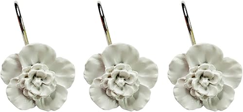 Miniatura 4 de Juego de 12 ganchos para cortina de ducha con flores blancas, decoración de moda para el hogar, a prueba de óxido, anillos de cortina de ducha con