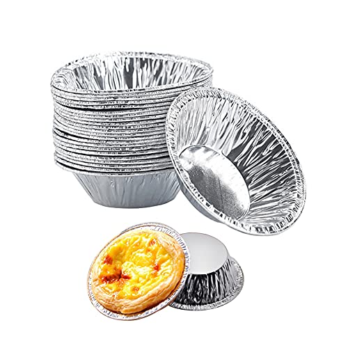 Natuworld GONG46315 250 Pcs Disposable Egg Tart Molds Silver Aluminum Tin Foil Mini Pie Tins Pans Cake Tart Holder Cupcake Cookie Circular Egg Tart Mold Cups cover