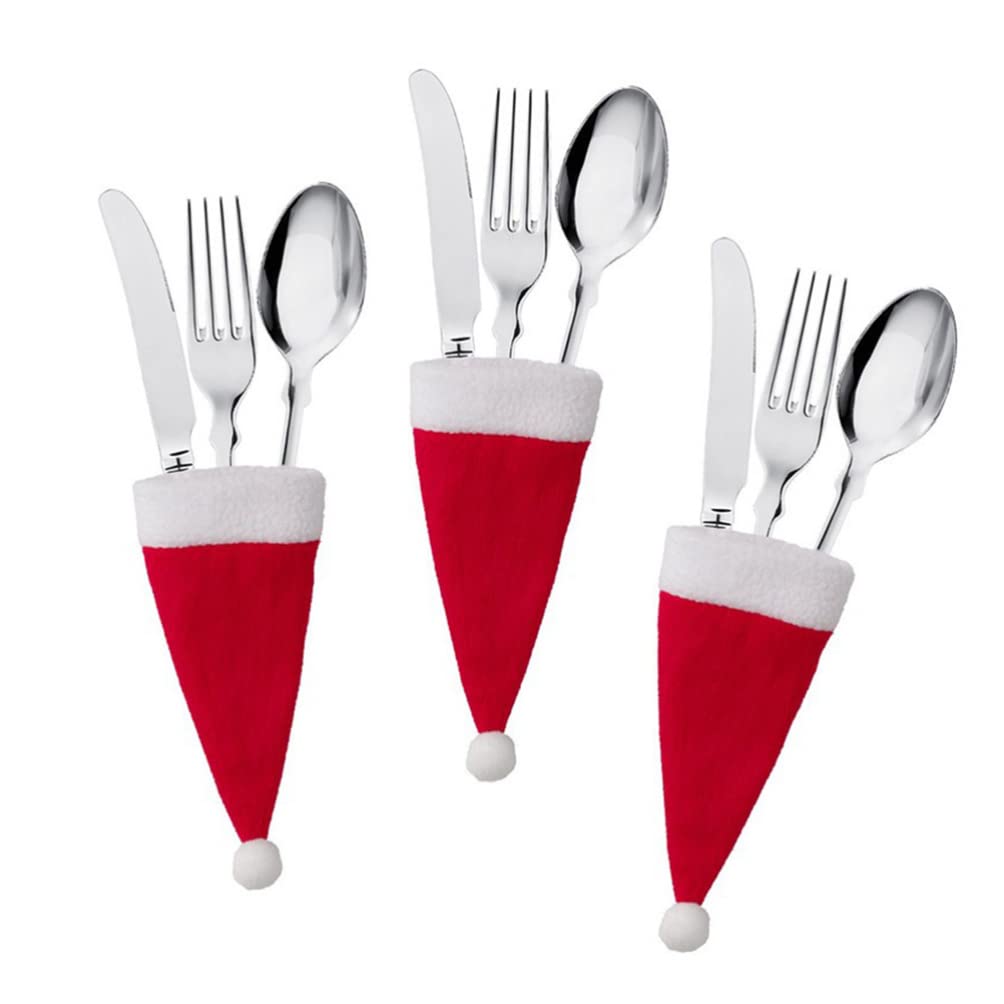 PartyKindom 30pezzi Sacchetti Per Posate Con Cappellino Di Natale Organizer Per Fork e Silverware Decorazioni Natalizie Per Feste e Tavoli Di Casa e Ristoranti