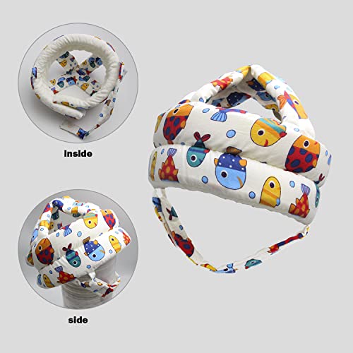 Image of Baby Head Protector Baby Helmet for Crawling Walking, No Bumps Safety Head Adjustable Protective Cap for Walking, Playing (Fish)