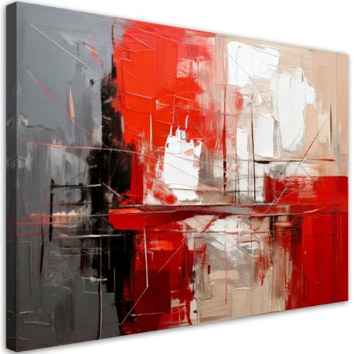 Feeby - Impression sur Toile - Déco Murale Pour le Salon et la Chambre - Rouge et gris - 90x60 1partie - Tableau Mural - Peintures sur Toile - Modern Canvas -...