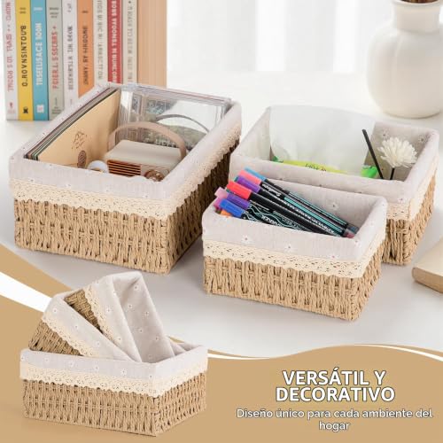 Miniatura 7 de Foiiliio Juego De 3 Cestas De Almacenamiento Trenzadas, Cesta De Almacenamiento De Juguetes Cesta De Baño Cambiador Trenzado Cesta Organizadora Cesta De La Habitación De Los Niños Cesta Pequeña Beige