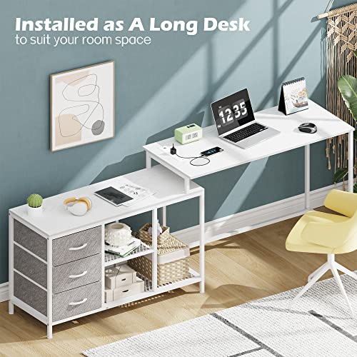 Superjare L Shaped Desk With Power Outlets, Computer Desk With Drawers & Shelves, Corner Desk Gaming Desk Home Office Desk, White #TOP3