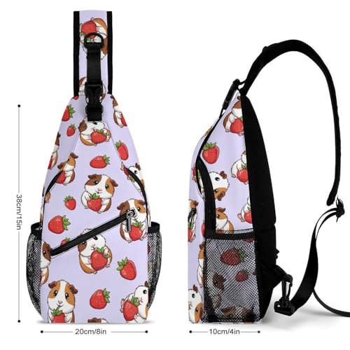 Multipurpose Shoulder Sling Pink Guinea Pig And Strawberry Women Men Unisex, Durable Polyester Daypack Gym Running Shopping Daily Use2
