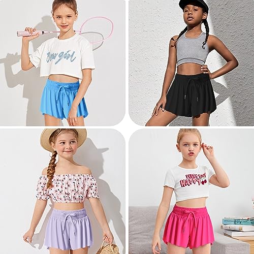 DOCUMO Meninas Pacote Com 2 Shorts Fluidos E Borboletas Bolso, Esportivos Em 1 Para Corrida Jovens (