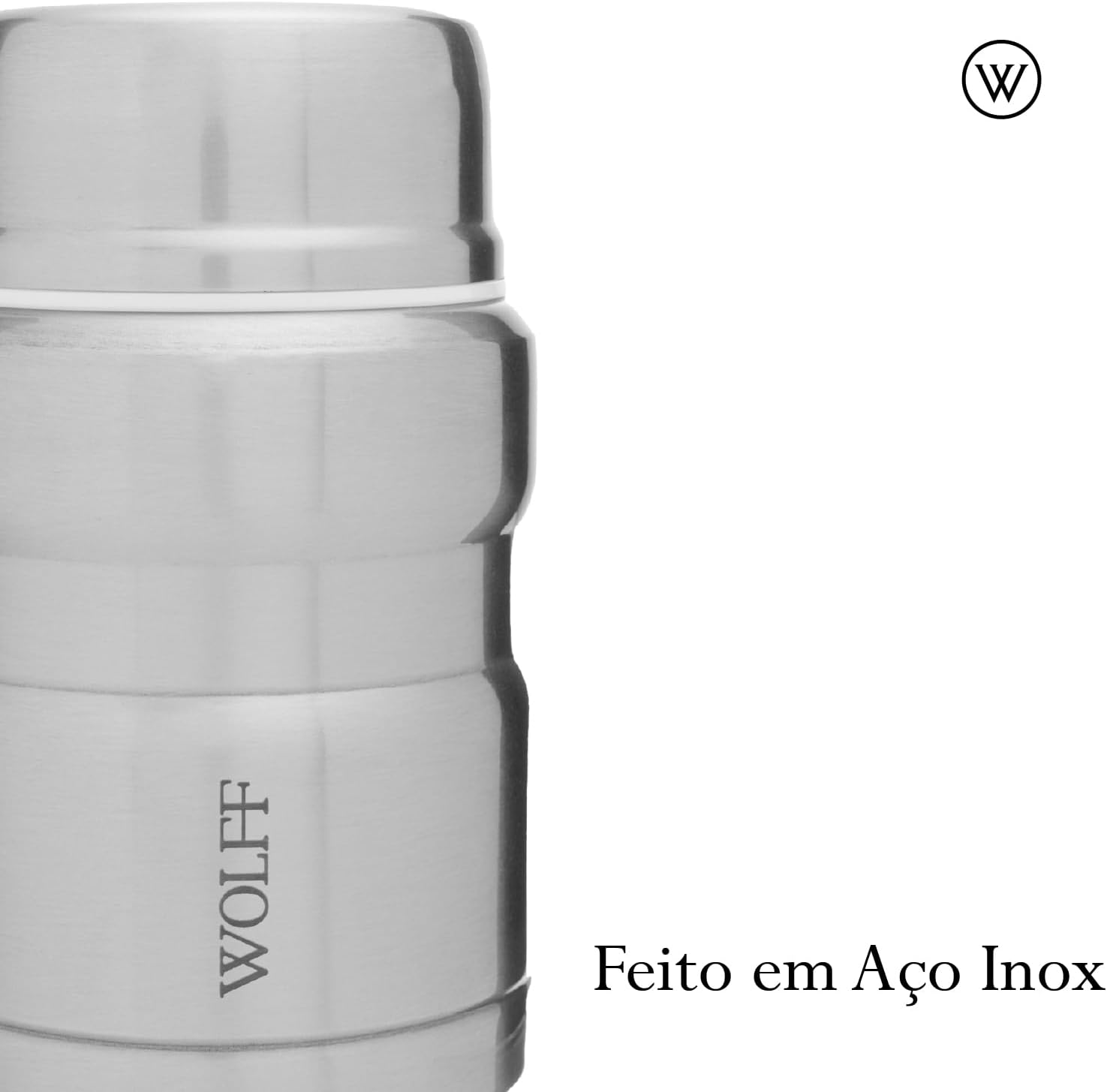 WOLFF - Pote Térmico com Dupla Parede de Aço Inox e Colher - INOX - 480ml - Pote para Marmita, Sopas, Frutas, Temperos, Bebidas - Ótima Vedação