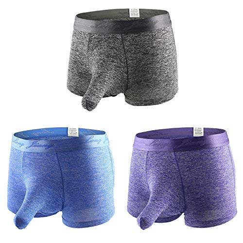 KAMUON Menâ€™s Sexy Separate Pouch Boxer Brief Underwear Sheath Prevent Friction (US M = Asian Tag L : Waist 32"-34", 3 Pack-Mix Colors#2)