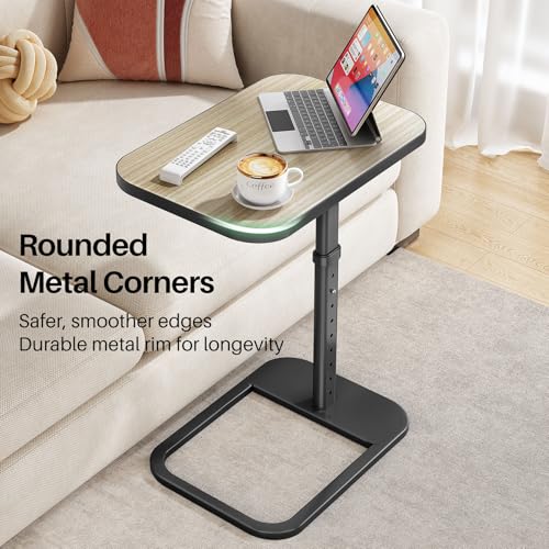 Image of Driftwood Grey TV Tray Table, Adjustable Height & Rounded Metal Corners, Snack Table for Couch, Sofa, Bed, Chair, Living Room, C Shaped End Side Table for Eating, Dinner or Laptop, Small Spaces