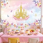 Princess Castle Birthday Backdrop Pink Rose Castle for Parties Rainbow Background Gold Glitter Royal Birthday Party Cake Table Decoration Photo Booth Props 70.8 x 43.3 inch - Image 3