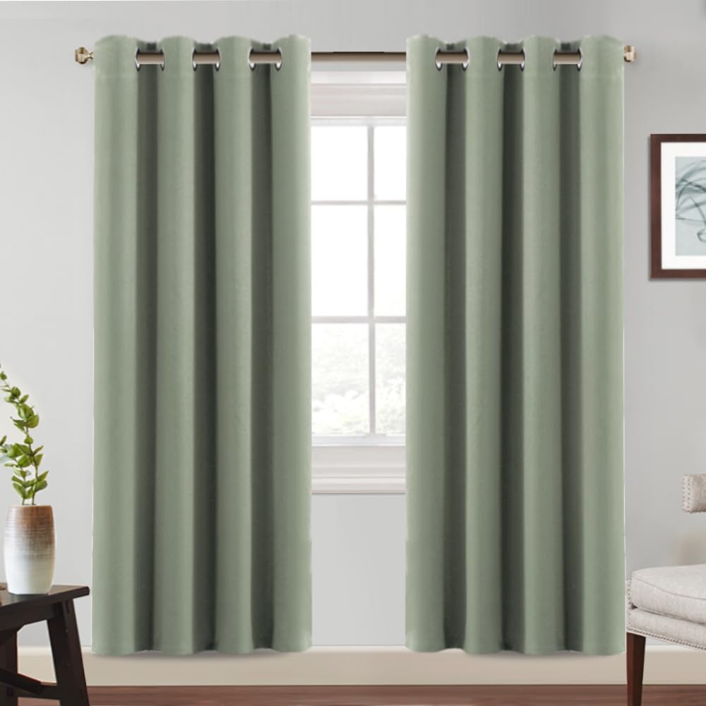 BellaHills Verdunklungsvorhänge Thermovorhang Wohnzimmer Salbei Hell H245xB140cm 2er Set Gardinen Blickdicht Kälteschutz Wärmeisolierend Ösenschal Schlafzimmer Blackout Curtains for Living Room