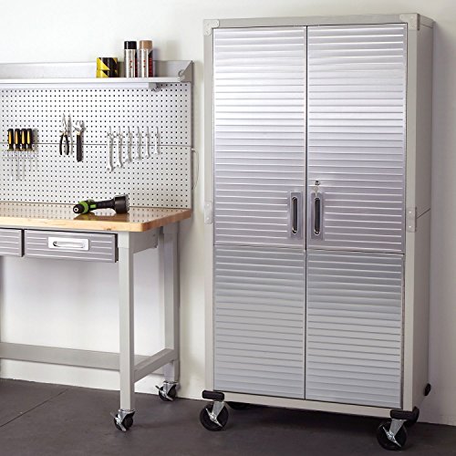 Metal-Storage-Cabinet-4-Shelves-Rolling-Tool-Garage-Warehouse-Studio-Shelving-Stainless-Steel-Locking-File-Doors-House-Deals